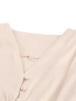 Hot Retro Stage 1940s Solid Silk Buttoned Tea Dress Beige