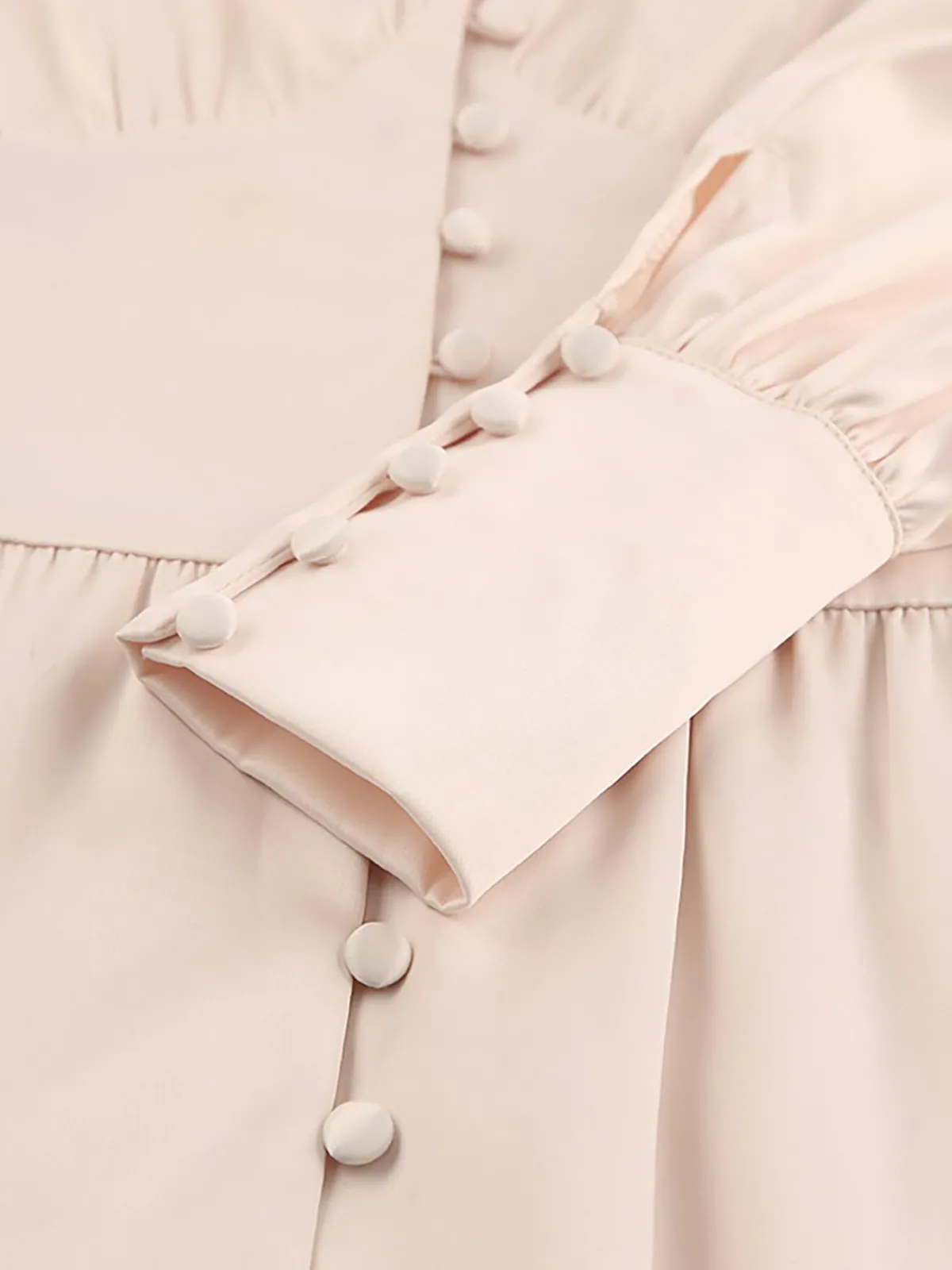 Hot Retro Stage 1940s Solid Silk Buttoned Tea Dress Beige