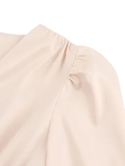 Hot Retro Stage 1940s Solid Silk Buttoned Tea Dress Beige