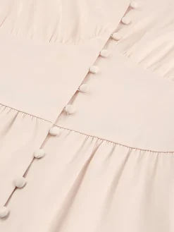 Hot Retro Stage 1940s Solid Silk Buttoned Tea Dress Beige