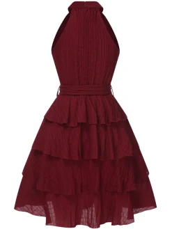 Discount Retro Stage 1950s Solid Sleeveless Belt Tutu Dress