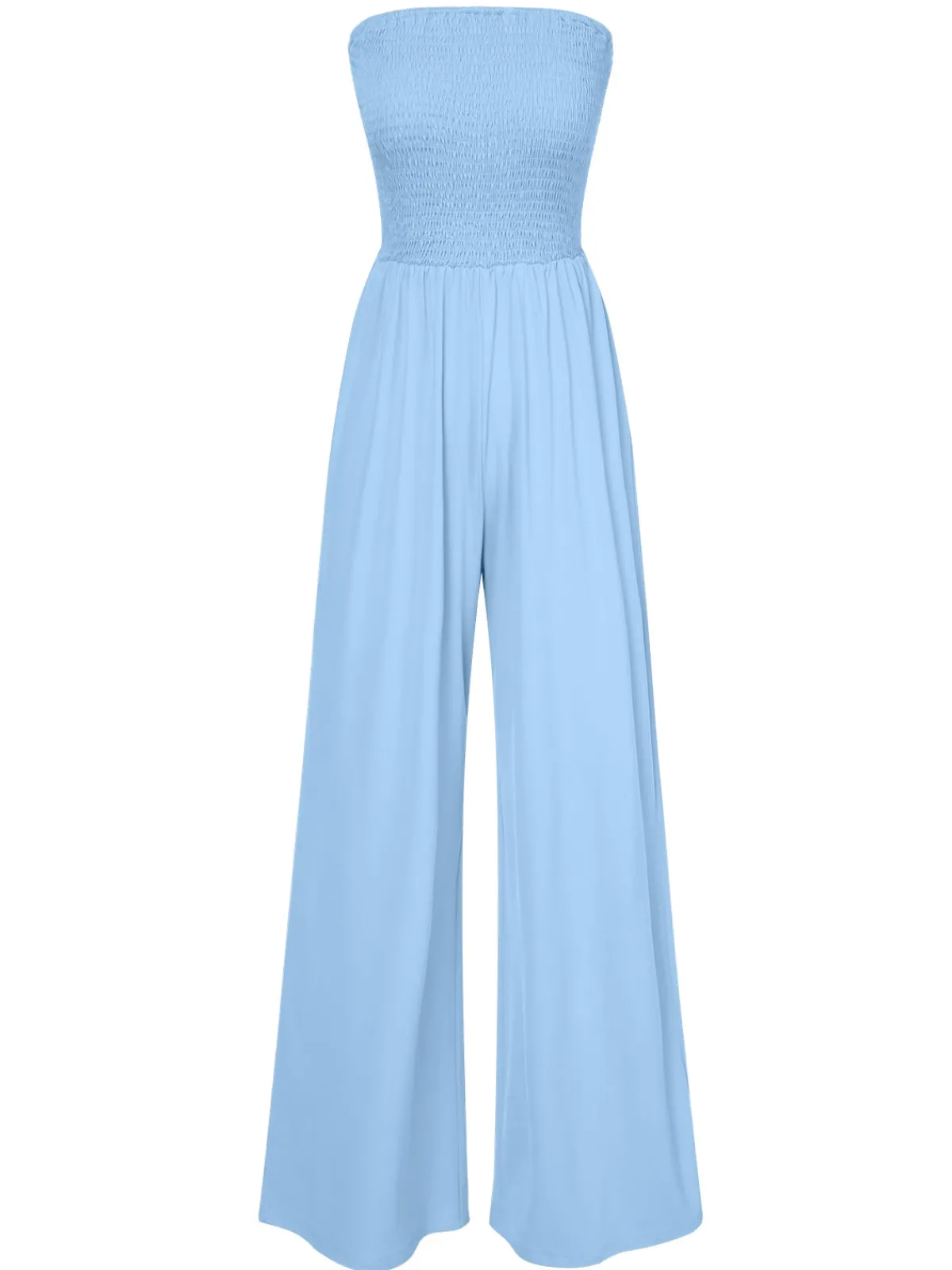 Hot Retro Stage 1970s Solid Sleeveless Smocked Bandeau Jumpsuit