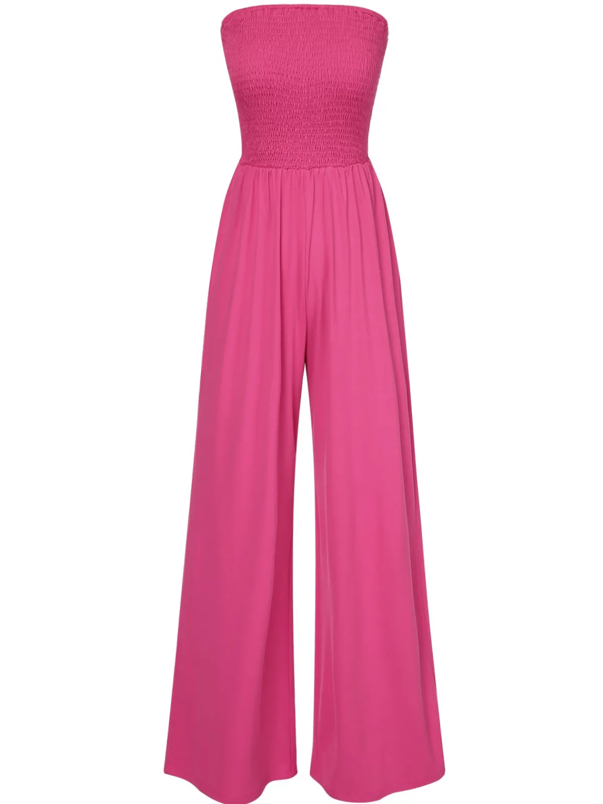 Hot Retro Stage 1970s Solid Sleeveless Smocked Bandeau Jumpsuit