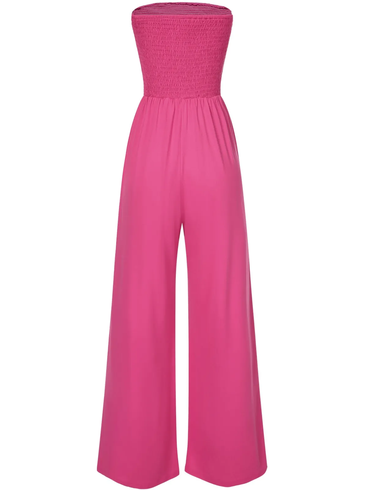 Hot Retro Stage 1970s Solid Sleeveless Smocked Bandeau Jumpsuit