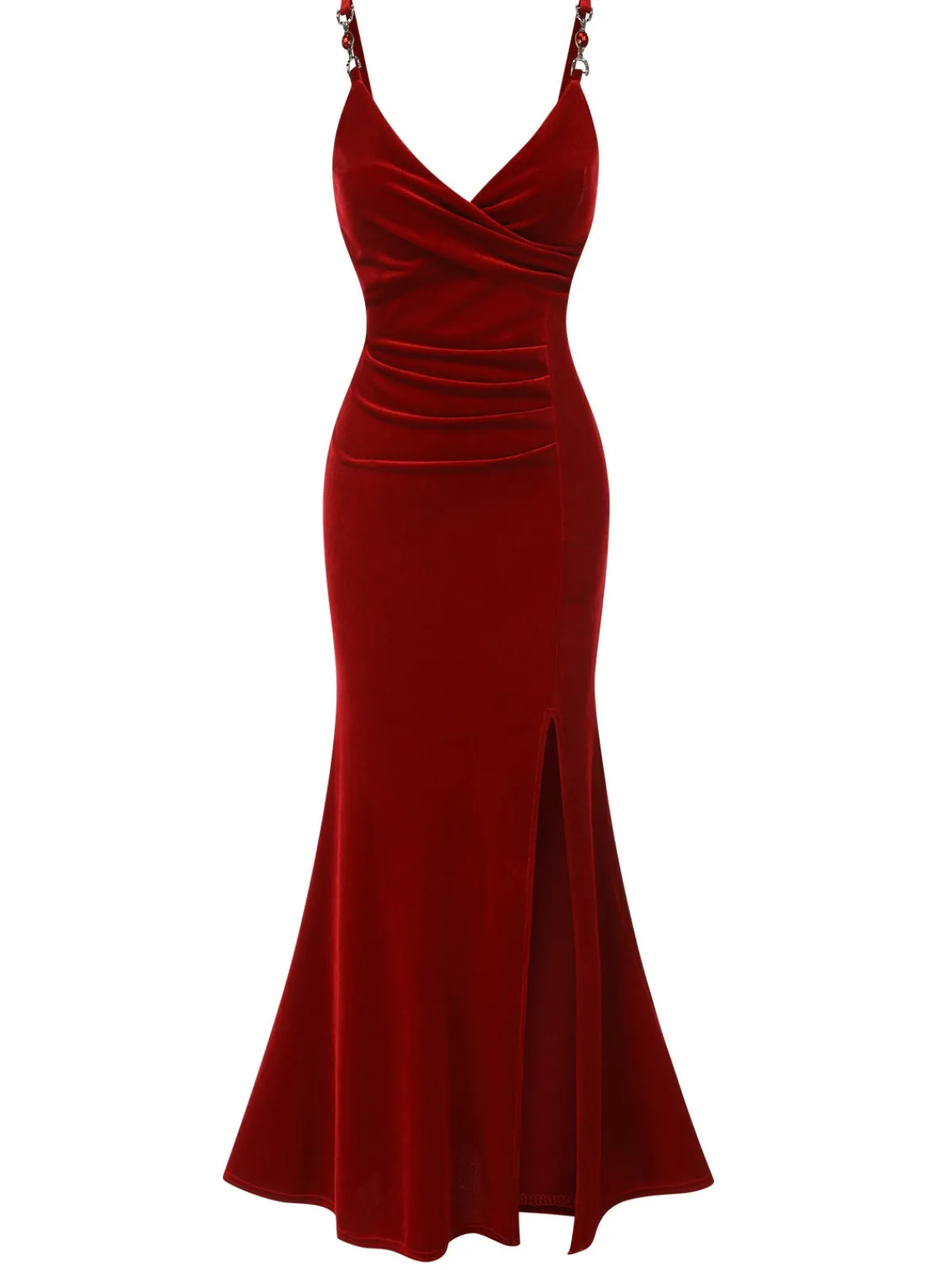 Fashion Retro Stage 1930s Solid Spaghetti Straps Velvet Pleated Dress