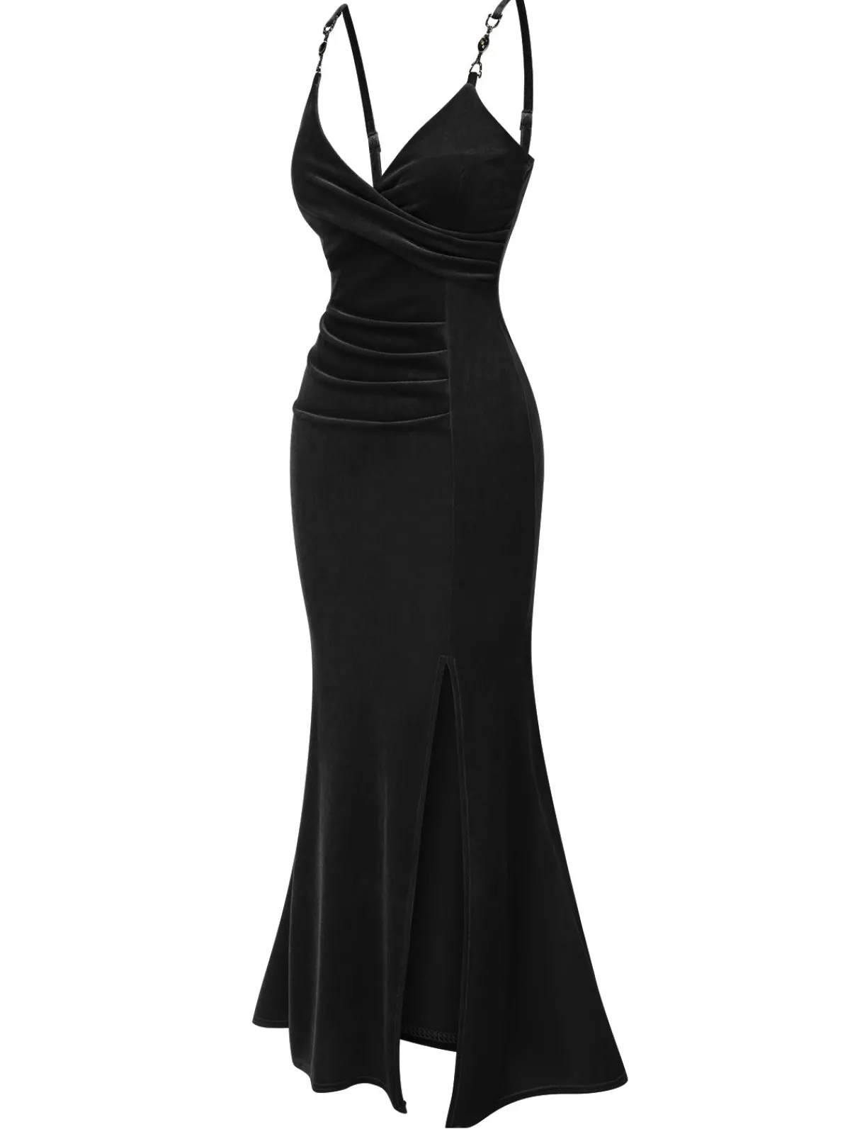 Fashion Retro Stage 1930s Solid Spaghetti Straps Velvet Pleated Dress