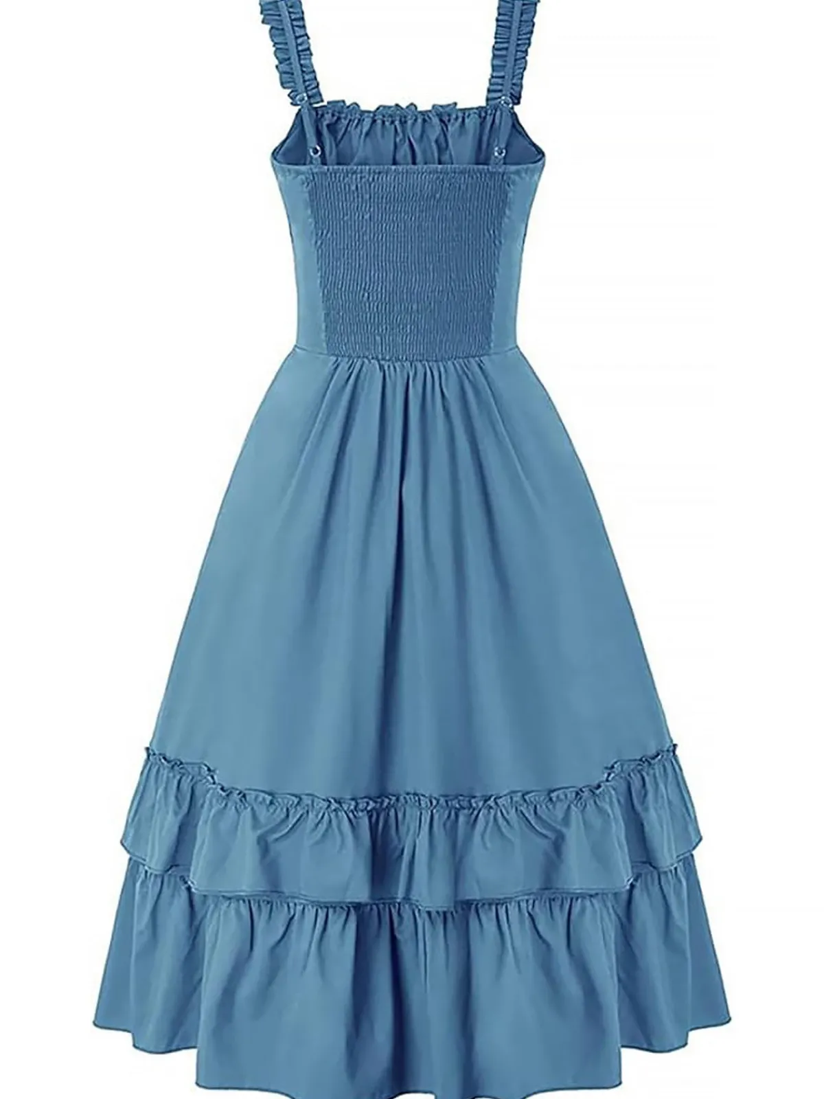 Sale Retro Stage 1930s Solid Square Neck Drawstring Layered Dress