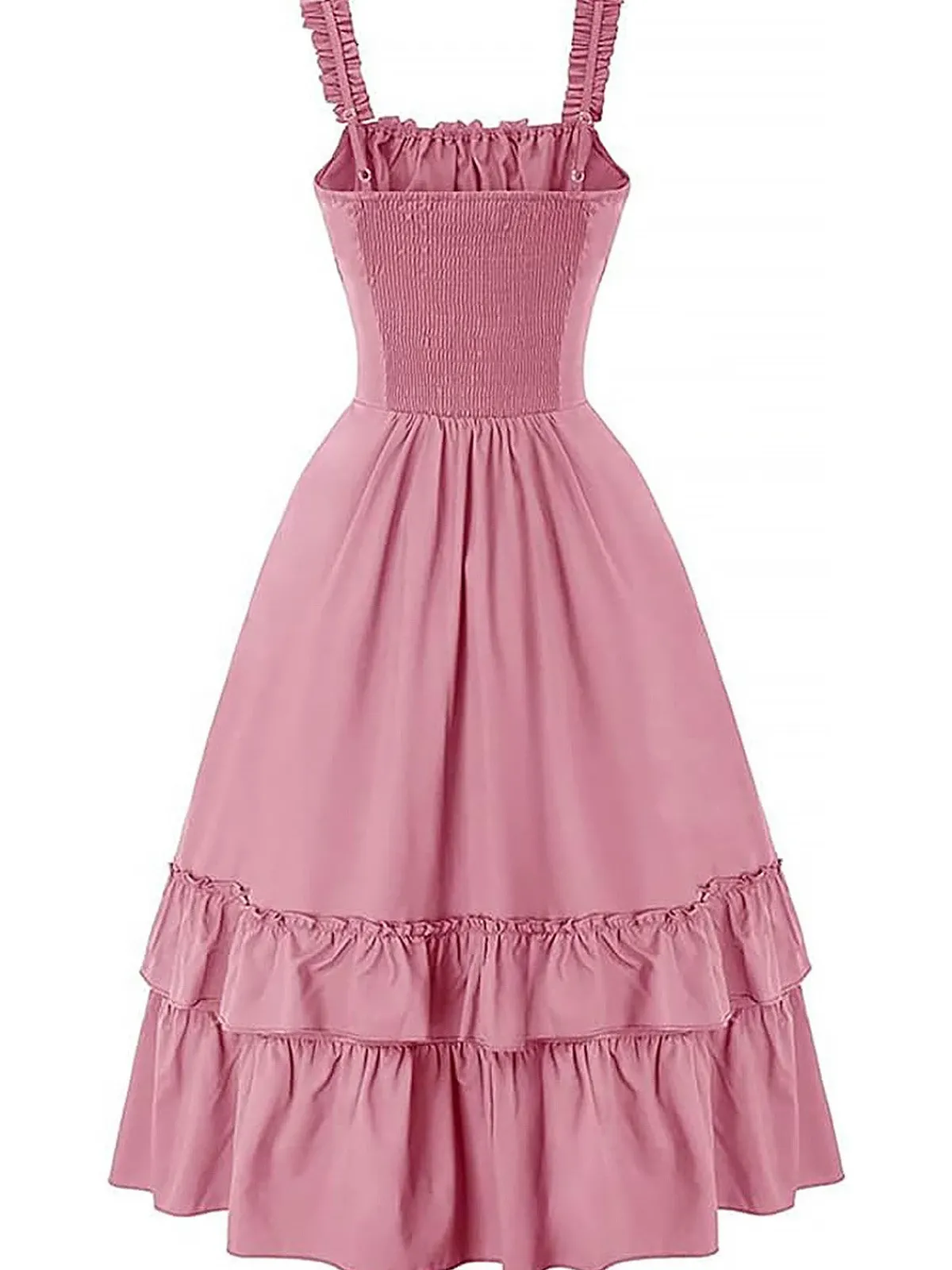 Sale Retro Stage 1930s Solid Square Neck Drawstring Layered Dress