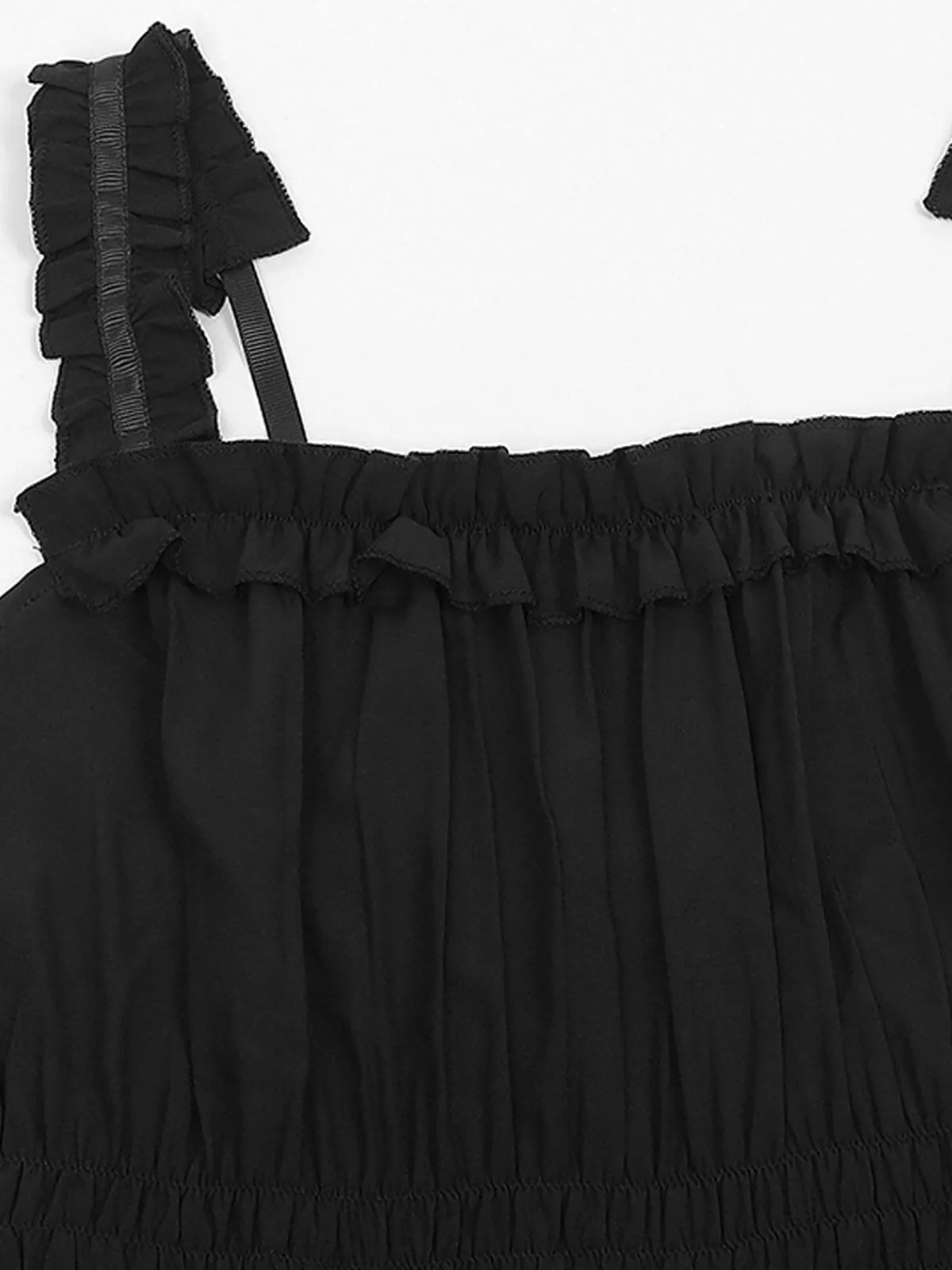 Sale Retro Stage 1930s Solid Square Neck Drawstring Layered Dress