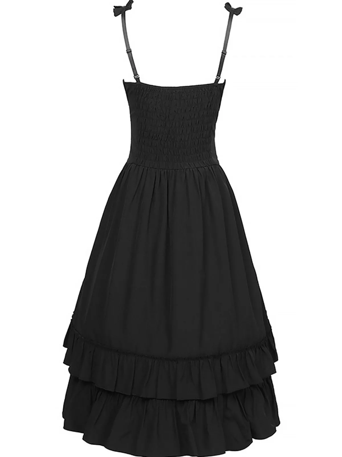Sale Retro Stage 1930s Solid Square Neck Drawstring Layered Dress