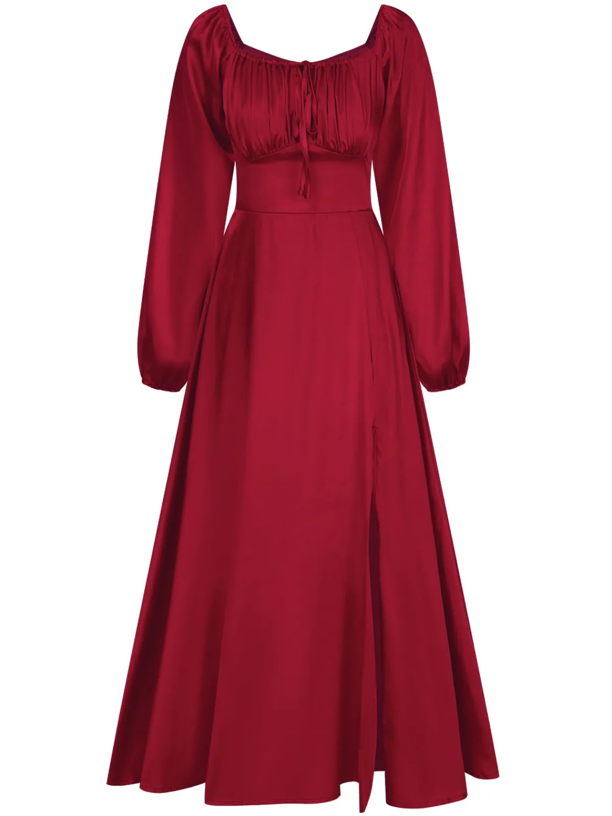 Online Retro Stage 1940s Solid Square Neck Pleated Dress