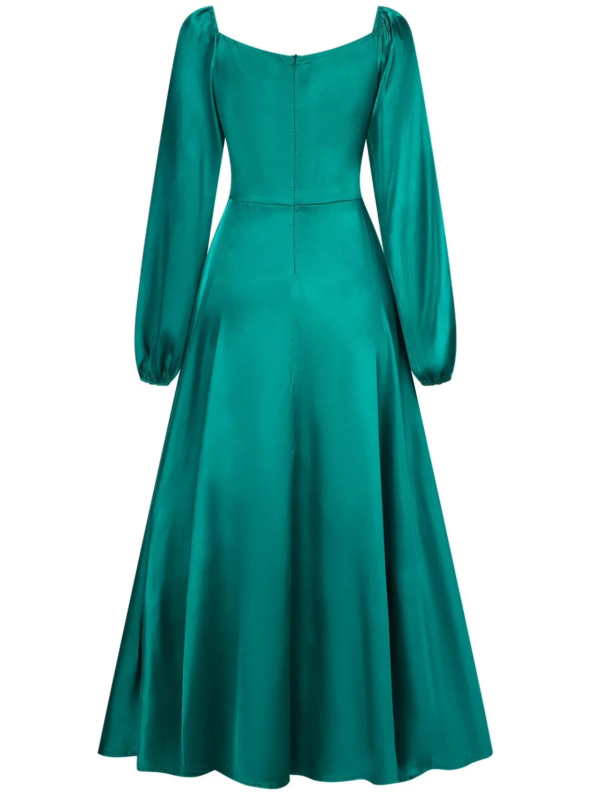 Online Retro Stage 1940s Solid Square Neck Pleated Dress