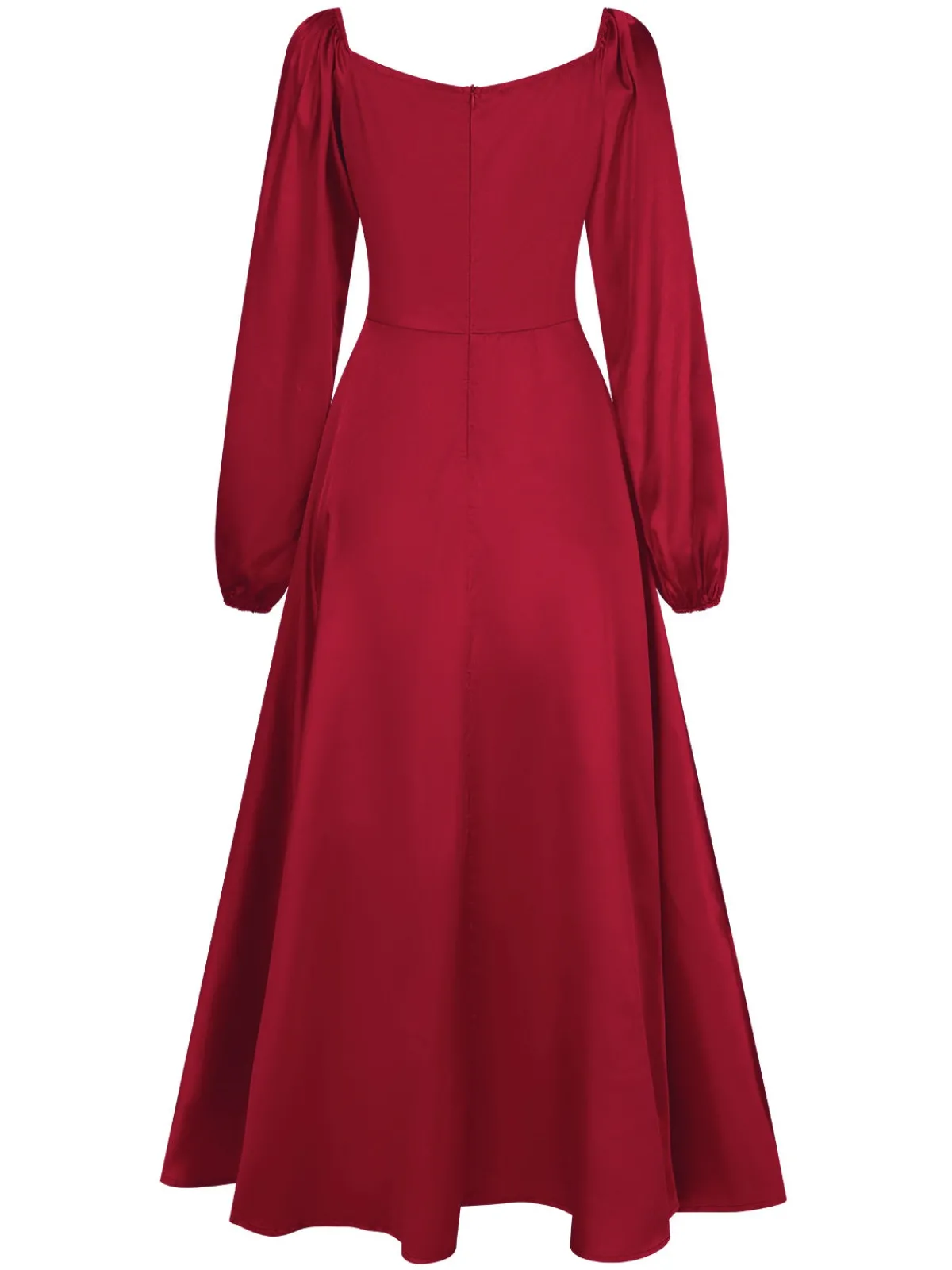 Online Retro Stage 1940s Solid Square Neck Pleated Dress