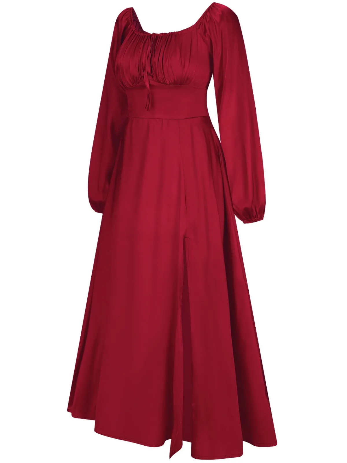 Online Retro Stage 1940s Solid Square Neck Pleated Dress
