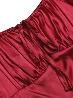 Online Retro Stage 1940s Solid Square Neck Pleated Dress