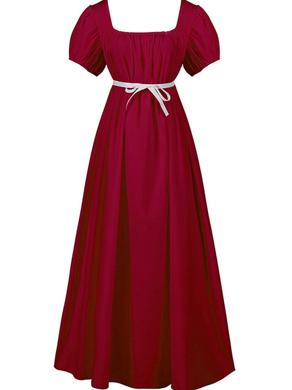 Clearance Retro Stage 1930s Solid Square Neck Puff Sleeves Dress