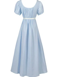 Clearance Retro Stage 1930s Solid Square Neck Puff Sleeves Dress