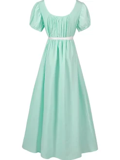 Clearance Retro Stage 1930s Solid Square Neck Puff Sleeves Dress