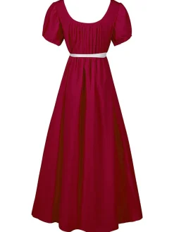 Clearance Retro Stage 1930s Solid Square Neck Puff Sleeves Dress
