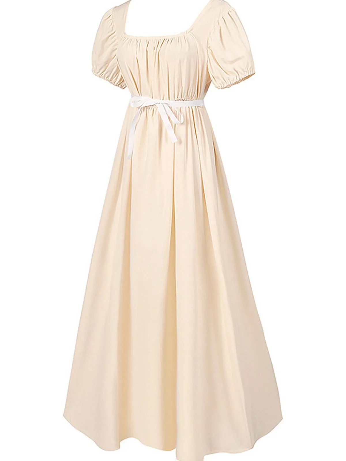 Clearance Retro Stage 1930s Solid Square Neck Puff Sleeves Dress