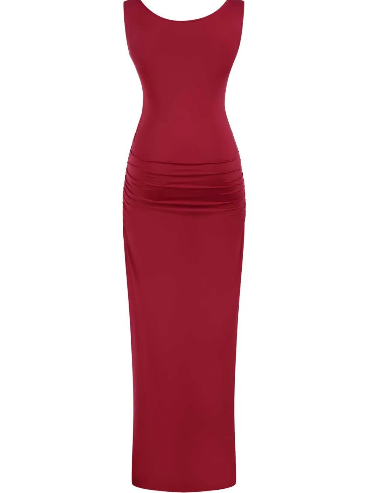 New Retro Stage 1930s Solid Square Neck Split Ruched Dress