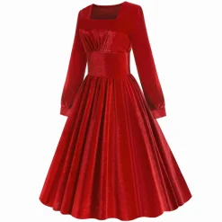 Best Retro Stage 1950s Solid Square Neck Velvet Dress