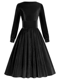 Best Retro Stage 1950s Solid Square Neck Velvet Dress