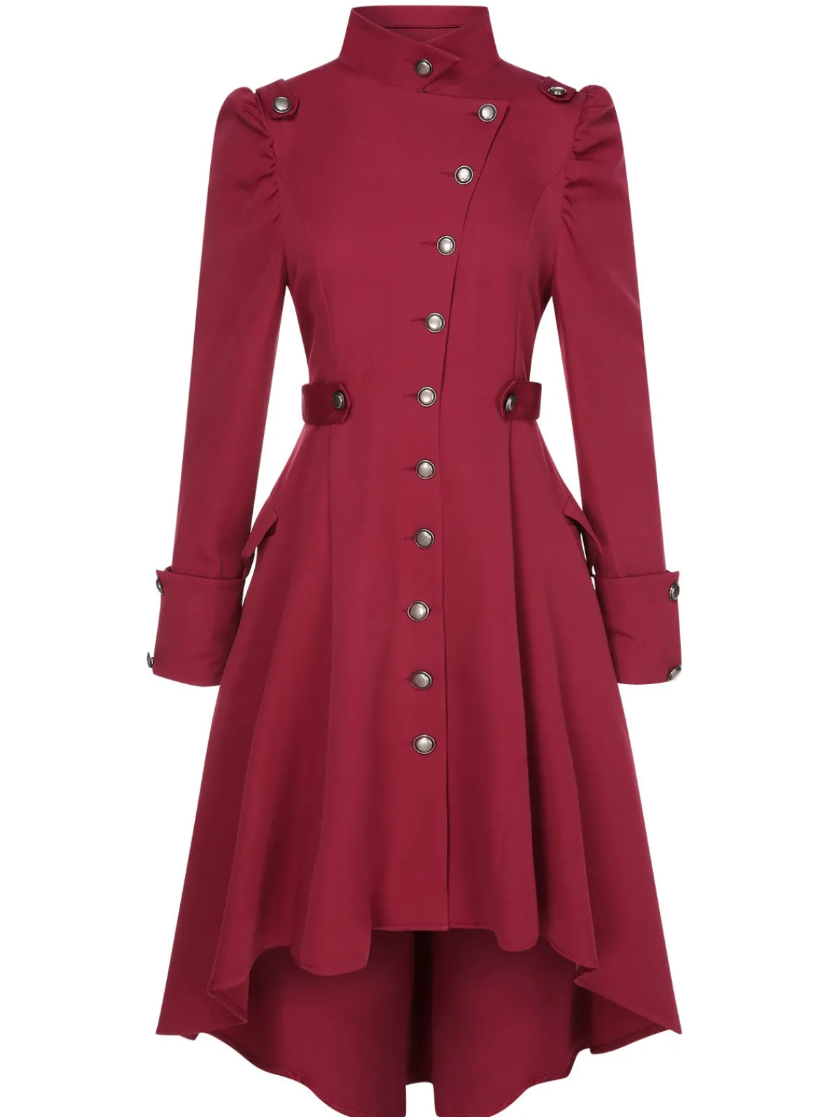 Best Retro Stage 1950s Solid Stand Collar Button Coat