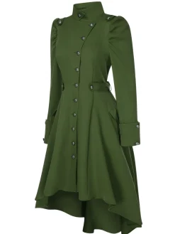 Best Retro Stage 1950s Solid Stand Collar Button Coat