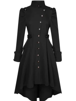 Best Retro Stage 1950s Solid Stand Collar Button Coat