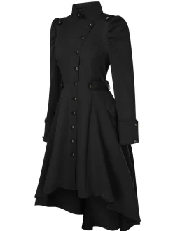 Best Retro Stage 1950s Solid Stand Collar Button Coat