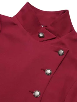 Online Retro Stage 1950s Solid Stand Collar Button Coat