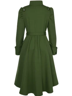 Online Retro Stage 1950s Solid Stand Collar Button Coat