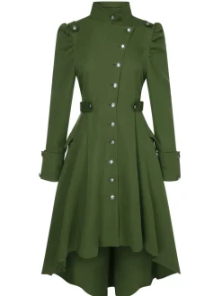 Clearance Retro Stage 1950s Solid Stand Collar Button Coat