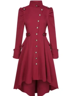 Clearance Retro Stage 1950s Solid Stand Collar Button Coat