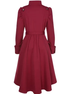 Clearance Retro Stage 1950s Solid Stand Collar Button Coat