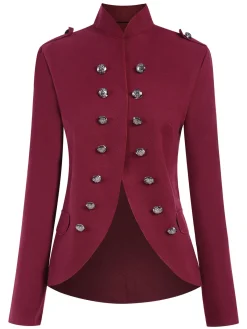 Online Retro Stage 1950s Solid Stand Collar Double Breasted Coat