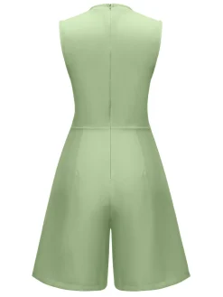 Best Retro Stage 1960s Solid Stand Collar Sleeveless Romper