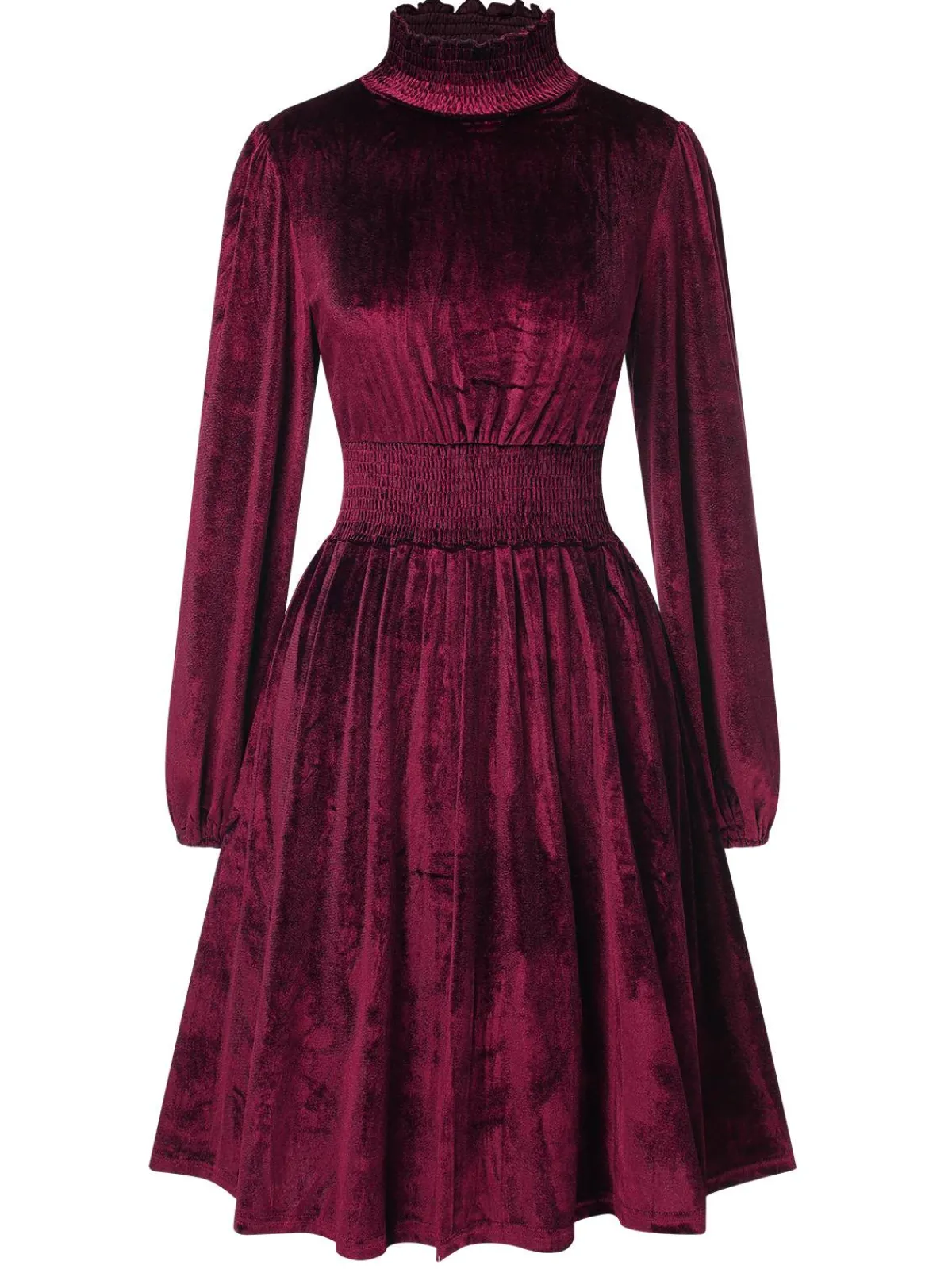 New Retro Stage 1940s Solid Stand Collar Velvet Dress