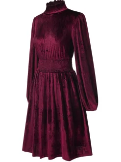 New Retro Stage 1940s Solid Stand Collar Velvet Dress