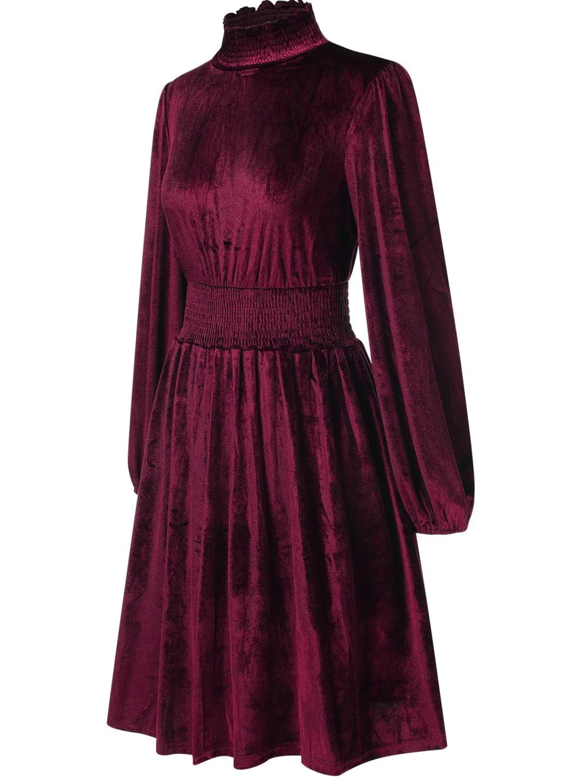 New Retro Stage 1940s Solid Stand Collar Velvet Dress