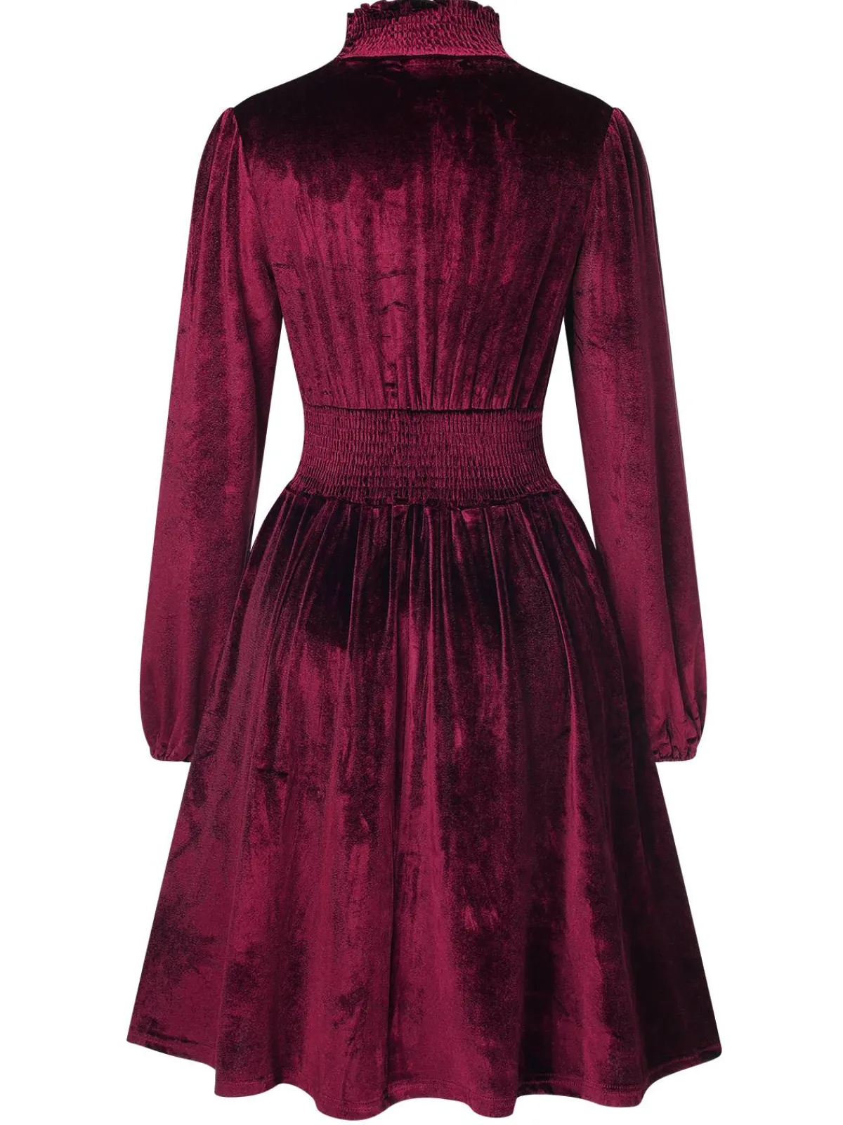 New Retro Stage 1940s Solid Stand Collar Velvet Dress