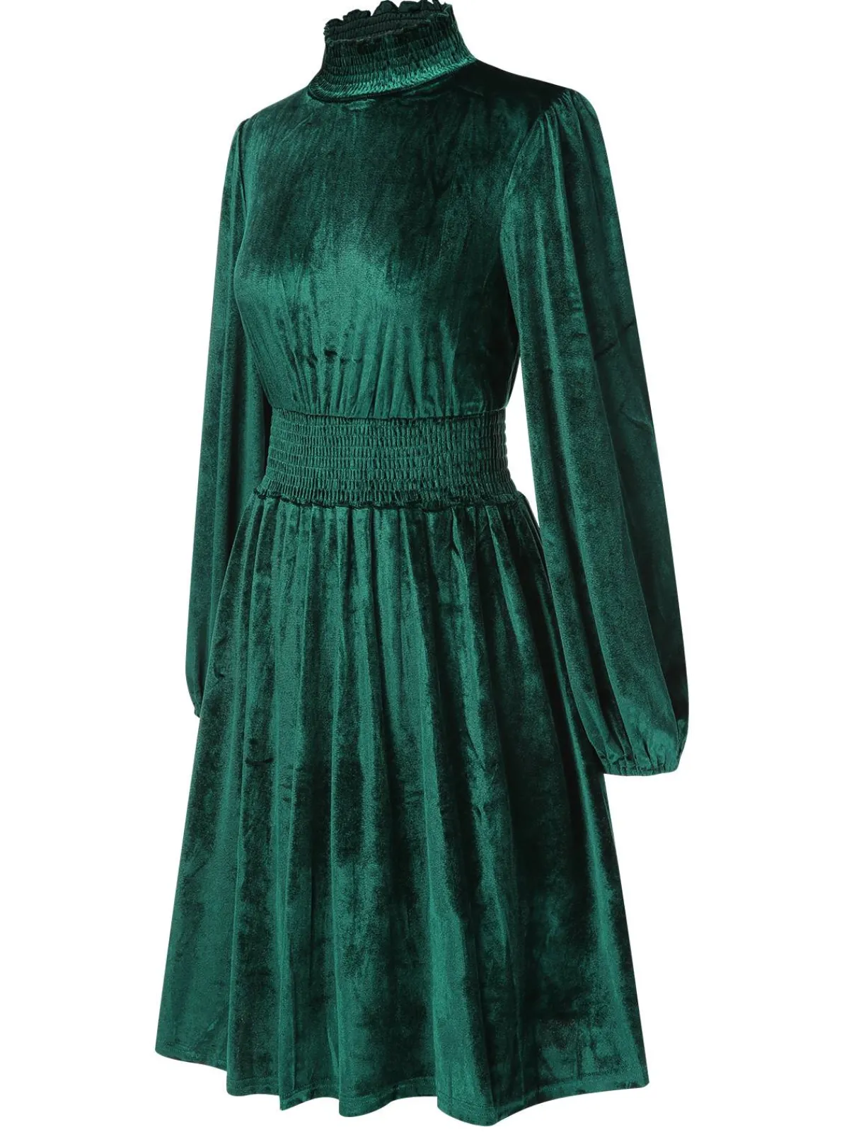 New Retro Stage 1940s Solid Stand Collar Velvet Dress