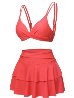 Clearance Retro Stage 1950s Solid Suspender Skirt Swimsuit