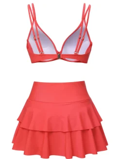 Clearance Retro Stage 1950s Solid Suspender Skirt Swimsuit