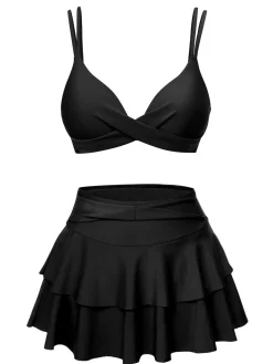 Clearance Retro Stage 1950s Solid Suspender Skirt Swimsuit