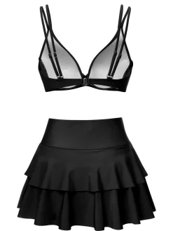 Clearance Retro Stage 1950s Solid Suspender Skirt Swimsuit