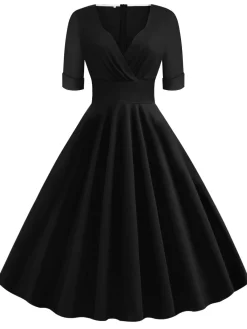 Best Retro Stage 1950s Solid Sweetheart Fold Swing Dress