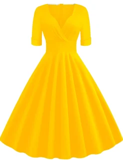 Clearance Retro Stage 1950s Solid Sweetheart Fold Swing Dress