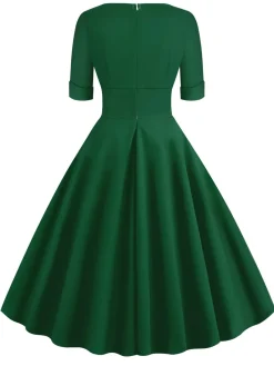 Best Retro Stage 1950s Solid Sweetheart Fold Swing Dress